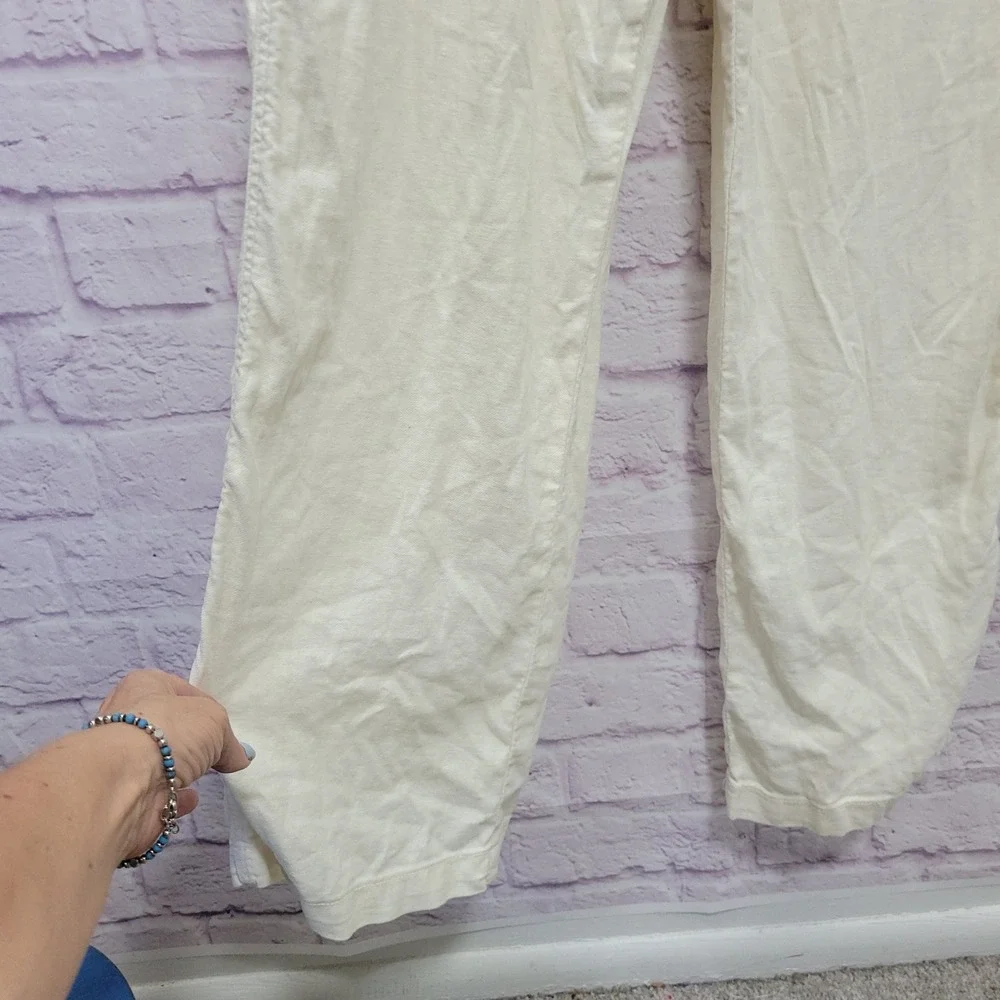 American Eagle Cream Linen Blend Overalls Jumpsuit L Wide Leg Boho Utility